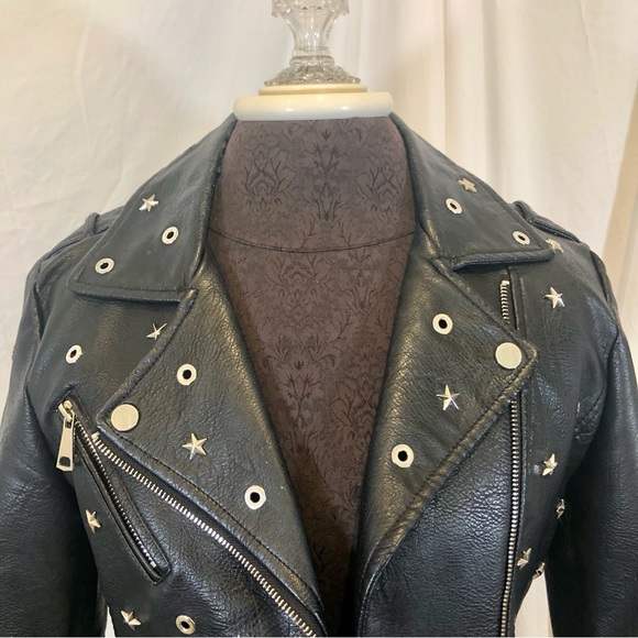 Vigoss Star Studded Black Faux Leather Motorcycle Jacket - Picture 3 of 11